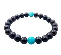 LKBEADS Natural Black Onyx & Blue Jade Gemstone 8 mm | Round Shape, Smooth Cut Stone | 7 Inch | Blue & Black Color Gem | dhan yog stretch bracelet | success wristband | handmade jewelry |LK_BRC_03317