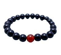 LKBEADS Natural Black Onyx & Red Onyx Gemstone 8 mm | Round Shape, Smooth Cut Stone | 7 Inch | Black & Red Color Gem | dhan yog stretch bracelet | success wristband | handmade jewelry |LK_BRC_03492