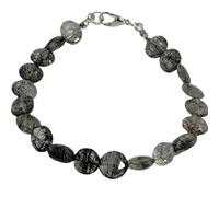 LKBEADS Natural black rutile gemstone 8x8-7x7 mm stacking bracelet | 7 inch | black color, coin shape, faceted cut, stone | with silver plated clasp | handmade jewellry |LK_ESK_00113