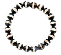 LKBEADS Natural Black Tibetan Agate Gemstone 10 mm | Round Shape, Smooth Cut Stone | 7 Inch | Multi Color Gem | dhan yog stretch bracelet | success wristband | handmade jewelry |LK_BRC_02586
