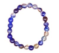 LKBEADS Natural Blue Agate Gemstone 8 mm | Round Shape, Smooth Cut Stone | 7 Inch | Blue Color Gem | dhan yog stretch bracelet | success wristband | handmade jewelry |LK_BRC_02270