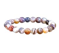 LKBEADS Natural Botswana Agate Gemstone 8 mm | Round Shape, Smooth Cut Stone | 7 Inch | Multi Color Gem | dhan yog stretch bracelet | success wristband | handmade jewelry |LK_BRC_02389