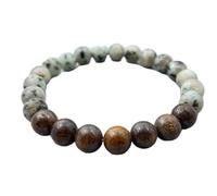 LKBEADS Natural Bronzite & Kiwi Jasper Gemstone 8 mm | Round Shape, Smooth Cut Stone | 7 Inch | Multicolor Color Gem | dhan yog stretch bracelet | success wristband | handmade jewelry |LK_BRC_03333