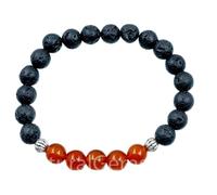 LKBEADS Natural Carnelian Black Lava Gemstone 8 mm | Round Shape, Smooth Cut Stone | 7 Inch | Orange & Black Color Gem | dhan yog stretch bracelet | success wristband | handmade jewelry |LK_BRC_02662