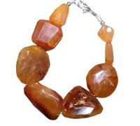 LKBEADS Natural carnelian gemstone 28x19-16x10mm stacking bracelet | 7 inch | orange color, tumble shape, faceted cut, stone | with silver plated clasp | handmade jewellry |LK_ESK_00474