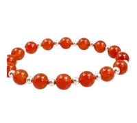 LKBEADS Natural Carnelian Gemstone 8 mm | Round Shape, Smooth Cut Stone | 7 Inch | Orange Color Gem | With Silver Metal |dhan yog stretch bracelet | success wristband | handmade jewelry |LK_BRC_02664