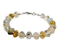 LKBEADS Natural citrine & clear quartz gemstone 8x6-10x7 mm stacking bracelet | 7 inch | multi color, pumpkin shape, carved cut, stone | with silver plated clasp | handmade |LK_ESK_00063