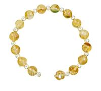LKBEADS Natural Citrine Gemstone 8 mm | Round Shape, Smooth Cut Stone | 7 Inch | Yellow Color Gem | With Silver Metal |dhan yog stretch bracelet | success wristband | handmade jewelry |LK_BRC_02684