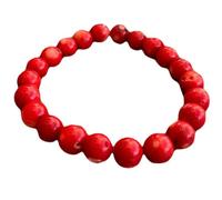 LKBEADS Natural Coral Gemstone 8 mm | Round Shape, Smooth Cut Stone | 7 Inch | Red Color Gem | dhan yog stretch bracelet | success wristband | handmade jewelry |LK_BRC_02458