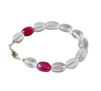 LKBEADS natural crystal quartz 14x9-13x11mm gemstone link bracelet oval shape smooth cut red & clear color stone 7 inch stacking wristband handmade jewellery for men & women gift |LK_SLNK_00073