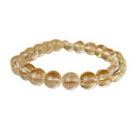 LKBEADS Natural Crystal Quartz Gemstone 8 mm | Round Shape, Smooth Cut Stone | 7 Inch | Yellow Color Gem | dhan yog stretch bracelet | success wristband | handmade jewelry |LK_BRC_02462