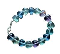 LKBEADS natural fluorite 12x12mm gemstone link bracelet heart shape smooth cut multi color stone 7.5 inch stacking wristband handmade jewellery for men & women gift |LK_SLNK_00002