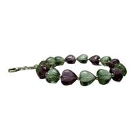 LKBEADS natural fluorite 12x12mm gemstone link bracelet heart shape smooth cut purple & green color stone 7 inch stacking wristband handmade jewellery for men & women gift |LK_SLNK_00032