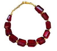 LKBEADS Natural garnet gemstone 12x10-11x10mm stacking bracelet | 7 inch | red color, hexagon shape, faceted cut, stone | with gold plated clasp | handmade jewellry |LK_ESK_00001