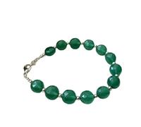 LKBEADS natural green onyx 10x6mm gemstone link bracelet coin shape faceted cut green color stone 7 inch stacking wristband handmade jewellery for men & women gift |LK_SLNK_00332