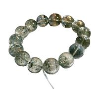 LKBEADS natural green phantom gemstone 14mm|round shape smooth cut stone |7 inch|grey color stone |energy stretch bracelet | healing wristband | handmade jewelry | LK_WOSB_00305LK_WOSB_00305
