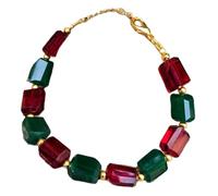 LKBEADS Natural green quartz & garnet gemstone 12x10-11x9mm stacking bracelet | 7 inch | red & green color, hexagon shape, faceted cut, stone | with gold plated clasp | handmade |LK_ESK_00003