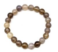 LKBEADS Natural Grey Agate Gemstone 6 mm | Round Shape, Smooth Cut Stone | 7 Inch | Brown Color Gem | dhan yog stretch bracelet | success wristband | handmade jewelry |LK_BRC_03033