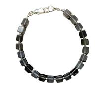LKBEADS natural grey moonstone 6x6mm gemstone link bracelet box shape smooth cut rainbow color stone 7 inch stacking wristband handmade jewellery for men & women gift |LK_SLNK_00367