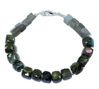 LKBEADS Natural grey moonstone & labradorite gemstone 8x8-7x7mmsquare stacking bracelet | 7 inch | multi color, box shape, faceted cut, stone | with silver plated clasp |handmade|LK_ESK_00185