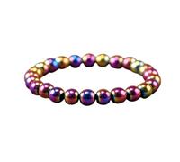 LKBEADS Natural Hematite Gemstone 6 mm | Round Shape, Smooth Cut Stone | 7 Inch | Rainbow Color Gem | dhan yog stretch bracelet | success wristband | handmade jewelry |LK_BRC_02524