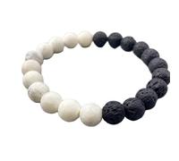 LKBEADS Natural Howlite & Black Lava Gemstone 8 mm | Round Shape, Smooth Cut Stone | 7 Inch | Black & White Color Gem | dhan yog stretch bracelet | success wristband | handmade jewelry |LK_BRC_03373