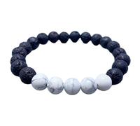 LKBEADS Natural Howlite & Black Lava Gemstone 8 mm | Round Shape, Smooth Cut Stone | 7 Inch | Multicolor Color Gem | dhan yog stretch bracelet | success wristband | handmade jewelry |LK_BRC_03378