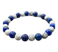 LKBEADS Natural Howlite & Lapis Lazuli Gemstone 8 mm | Round Shape, Smooth Cut Stone | 7 Inch | Multicolor Color Gem | dhan yog stretch bracelet | success wristband | handmade jewelry |LK_BRC_03418