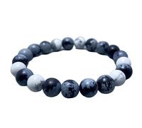 LKBEADS Natural Howlite & Obsidian Gemstone 8 mm | Round Shape, Smooth Cut Stone | 7 Inch | Multicolor Color Gem | dhan yog stretch bracelet | success wristband | handmade jewelry |LK_BRC_03444