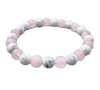 LKBEADS Natural Howlite & Rose Quartz Gemstone 8 mm | Round Shape, Smooth Cut Stone | 7 Inch | White & Pnk Color Gem | dhan yog stretch bracelet | success wristband | handmade jewelry |LK_BRC_03111