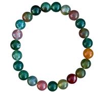 LKBEADS Natural Indian Agate Gemstone 8 mm | Round Shape, Smooth Cut Stone | 7 Inch | Multi Color Gem | dhan yog stretch bracelet | success wristband | handmade jewelry |LK_BRC_03048
