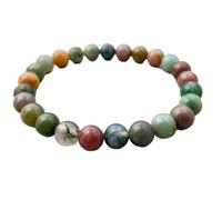 LKBEADS Natural Indian Agate Gemstone 8 mm | Round Shape, Smooth Cut Stone | 7 Inch | Multicolor Color Gem | dhan yog stretch bracelet | success wristband | handmade jewelry |LK_BRC_03089