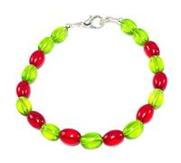 LKBEADS Natural jade gemstone 6x8mm stacking bracelet | 7 inch | green & red color, oval shape, smooth cut, stone | with silver plated clasp | handmade jewellry |LK_ESK_00342