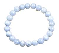 LKBEADS Natural Lace Agate Gemstone 8 mm | Round Shape, Smooth Cut Stone | 7 Inch | Blue Color Gem | dhan yog stretch bracelet | success wristband | handmade jewelry |LK_BRC_02689