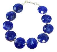LKBEADS Natural lapis lazuli gemstone 14x14mm stacking bracelet | 7 inch | blue color, coin shape, faceted cut, stone | with silver plated clasp | handmade jewellry |LK_ESK_00198