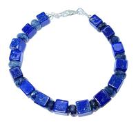 LKBEADS Natural lapis lazuli gemstone 8x8-7mm stacking bracelet | 7 inch | blue color, square shape, smooth cut, stone | with silver plated clasp | handmade jewellry |LK_ESK_00412