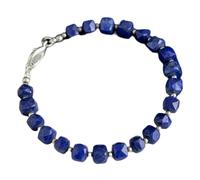 LKBEADS natural lapis luzuli 7x7mm gemstone link bracelet box shape faceted cut blue color stone 7 inch stacking wristband handmade jewellery for men & women gift |LK_SLNK_00189