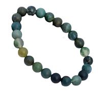 LKBEADS Natural Moss Agate Gemstone 8 mm | Round Shape, Smooth Cut Stone | 7 Inch | Multi Color Gem | dhan yog stretch bracelet | success wristband | handmade jewelry |LK_BRC_02797