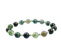 LKBEADS Natural Moss Agate Gemstone 8 mm | Round Shape, Smooth Cut Stone | 7 Inch | Multi Color Gem | With Silver Metal |dhan yog stretch bracelet | success wristband | handmade jewelry |LK_BRC_02668