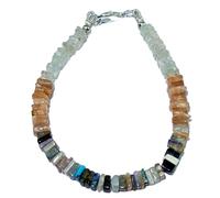 LKBEADS Natural multi gemstone 6-5mm stacking bracelet | 7 inch | multi color, square shape, faceted cut, stone | with silver plated clasp | handmade jewellry |LK_ESK_00276