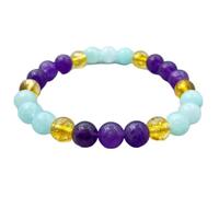 LKBEADS Natural Multi Gemstone 8 mm | Round Shape, Smooth Cut Stone | 7 Inch | Multicolor Color Gem | dhan yog stretch bracelet | success wristband | handmade jewelry |LK_BRC_03232