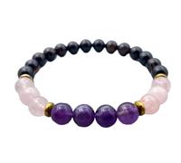 LKBEADS Natural Multi Gemstone 8 mm | Round Shape, Smooth Cut Stone | 7 Inch | Multicolor Color Gem | With Gold Metal |dhan yog stretch bracelet | success wristband | handmade jewelry |LK_BRC_03061