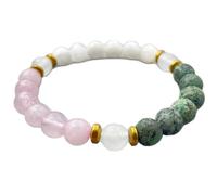 LKBEADS Natural Multi Gemstone 8 mm | Round Shape, Smooth Cut Stone | 7 Inch | Multicolor Color Gem | With Gold Metal |dhan yog stretch bracelet | success wristband | handmade jewelry |LK_BRC_03281
