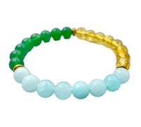 LKBEADS Natural Multi Gemstone 8 mm | Round Shape, Smooth Cut Stone | 7 Inch | Multicolor Color Gem | With Gold Metal |dhan yog stretch bracelet | success wristband | handmade jewelry |LK_BRC_03079