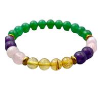 LKBEADS Natural Multi Gemstone 8 mm | Round Shape, Smooth Cut Stone | 7 Inch | Multicolor Color Gem | With Gold Metal |dhan yog stretch bracelet | success wristband | handmade jewelry |LK_BRC_03160