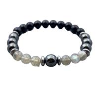 LKBEADS Natural Multi Gemstone 8 mm | Round Shape, Smooth Cut Stone | 7 Inch | Multicolor Color Gem | With Silver Metal |dhan yog stretch bracelet | success wristband | handmade jewelry |LK_BRC_03279
