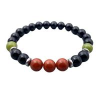 LKBEADS Natural Multi Gemstone 8 mm | Round Shape, Smooth Cut Stone | 7 Inch | Multicolor Color Gem | With Silver Metal |dhan yog stretch bracelet | success wristband | handmade jewelry |LK_BRC_03277