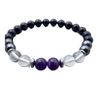 LKBEADS Natural Multi Gemstone 8 mm | Round Shape, Smooth Cut Stone | 7 Inch | Multicolor Color Gem | With Silver Metal |dhan yog stretch bracelet | success wristband | handmade jewelry |LK_BRC_03313