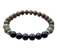 LKBEADS Natural Multi Gemstone 8 mm | Round Shape, Smooth Cut Stone | 7 Inch | Multicolor Color Gem | With Silver Metal |dhan yog stretch bracelet | success wristband | handmade jewelry |LK_BRC_03461