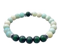 LKBEADS Natural Multi Gemstone 8 mm | Round Shape, Smooth Cut Stone | 7 Inch | Multicolor Color Gem | With Silver Metal |dhan yog stretch bracelet | success wristband | handmade jewelry |LK_BRC_03480